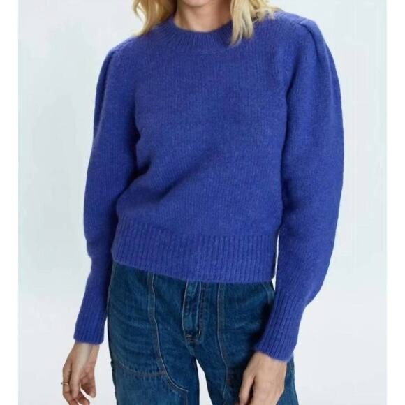 Woman's Periwinkle Pistola Colette Puff Sleeve Crewneck Alpaca Knit Sweater Sz S - Picture 2 of 12